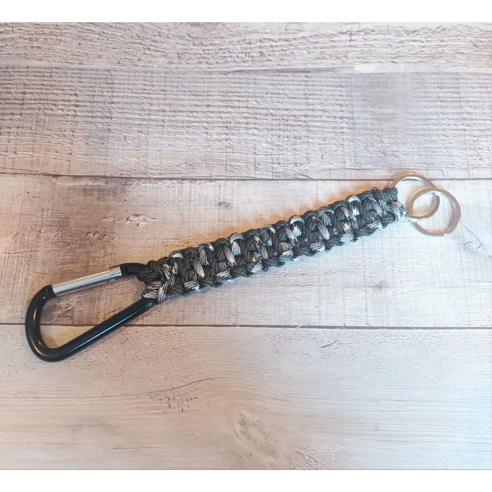 Handmade Paracord Keyholder Carabiner Clip & Keyring Urban Camo & Army Green